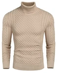COOFANDY Pullover Herren Rollkragen Strickpullover Aprikose