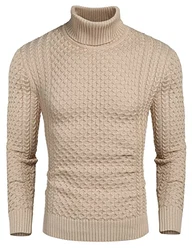 COOFANDY Pullover Herren Rollkragen Strickpullover Aprikose