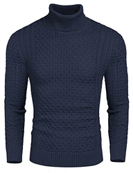 COOFANDY Pullover Herren Rollkragen Strickpullover Navy blau