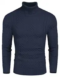 Herren Strickpullover Pullover Rollkragen Pulli Rollkragenpullover Sweatshirt Feinstrick Sweater Turtle Neck Solid Winter Warme Navy blau M