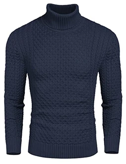 COOFANDY Pullover Herren Rollkragen Strickpullover Navy blau