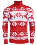 COOFANDY Pullover Herren Rollkragen Strickpullover Rot/Dunkelrot/Weiß