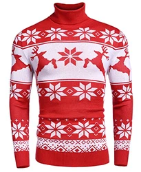 COOFANDY Pullover Herren Rollkragen Strickpullover Weihnachtsrot