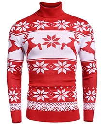 Herren Weihnachtspullover Strickpullover Norweger Rollkragen Pullover Winter Winterpullover für Männer Winter Warme Weihnachtsrot M