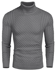 COOFANDY Pullover Herren Rollkragen Strickpullover Mittelgrau