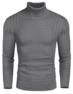 COOFANDY Pullover Herren Rollkragen Strickpullover Mittelgrau