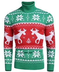 COOFANDY Pullover Herren Rollkragen Strickpullover Weihnachtsgrün