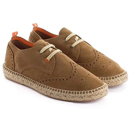 . - Espadrilles, für den Sommer, aus Jute und Leder, handgefertigt in Spanien, lässig, flexibel, weich und atmungsaktiv, Oxford-Modell, Camel, 41 EU