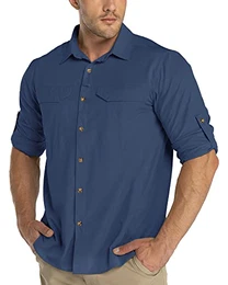 Funktionshemd Herren UPF50+ UV-Schutz Langarm Hemd Atmungsaktiv Button-Down-Hemd Outdoor Sportliches Freizeithemd Angelhemd Für Männer Dunkelblau M