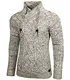Baxboy Herren Grobstrick Pullover Strickpullover Stehkragen Winter-Freizeit-Jacke Muster Design Meliert Sweatshirt Pulli B-292, Farbe:Beige, Größe:M