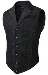 Herren Paisley Formelle Weste Schwarz Bedruckt Gothic Steampunk Vintage Revers Weste Glänzend Hochzeit Party Weste für Anzug oder Smoking (Schwarz, M)