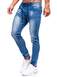 Herren Jeans Jogger Cargohose Denim Style Sweathose Jogg Used Look Jeanspants Destroyed Freizeit Casual Style Slim Fit Narrow Leg MP00532B Blau M [6F6]