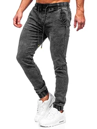 Herren Jeans Jogger Cargohose Denim Style Sweathose Jogg Used Look Jeanspants Destroyed Freizeit Casual Style Slim Fit Narrow Leg TF123 Schwarz M [6F6]
