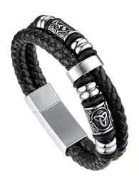 Keltische Knoten Lederarmband Herren Viking Armband Kompass Lederarmband Flechtarmband mit Magnetverschluss Manschette Armband Wikingerschmuck Länge 23 CM