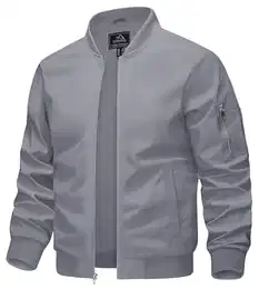Übergangsjacke Herren Frühling Sommer Männer Blouson Jacke mit Reißverschluss Taschen College Jacke Leichte Herrenjacke Hellgrau S