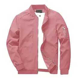 Leichte Jacke Herren Übergangsjacke Dünne Freizeitjacke Männer Sportliche Jacke Stehkragen Windjacke Grau-Pink M