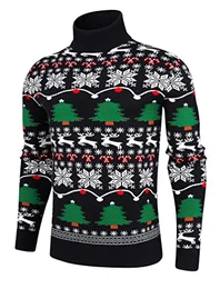 Männer Weihnachtspullover Rollkragen Turtleneck Strickpullover Stehkragen Sweater Slim Fit Pullover Feinstrick Rollkragenpullover