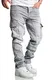 Amaci&Sons Herren Cargo Jeans Regular Slim Denim Hose Destroyed 7977 Hellgrau W34/L34