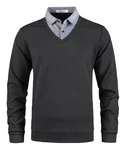 Yukirtiq Herren 2 in 1 Hemd Kragen Langarm Strick-Pullover V-Ausschnitt Schwarz