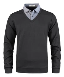 Herren 2 in 1 Hemd Kragen Langarm Strick-Pullover V-Ausschnitt Strickpullover Strick Feinstrick Sweat Schlicht Casual Sweatshirt