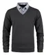 Yukirtiq Herren 2 in 1 Hemd Kragen Langarm Strick-Pullover V-Ausschnitt Strickpullover Strick Feinstrick Sweat Schlicht Casual Sweatshirt