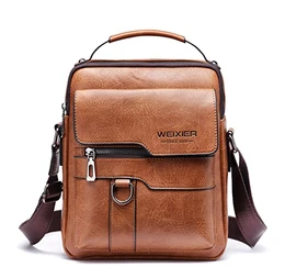Umhängetasche Herren Schultertasch Crossbody Handytasche Messenger Bag Herrentasche Shulder Bag Leder Brusttasche (A-Braun1)