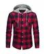 KEFITEVD Holzfäller Jacke Herren Kapuze Freizeitshirt Casual Kariert Hemdjacke mit Brusttaschen Outdoor Atmungsaktiv Karohemd Weich Knopfleiste Baumwollshirt Rot M