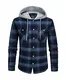 KEFITEVD Check Shirt Herren Freizeit Flanell Karojacke Leicht Atmungsaktiv Kapuzenhemd mit Kordelzug Männer Knopfleiste Langärmliges Baumwollhemd Grau-Blau M