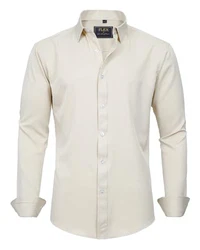 J.VER Herren Hemd Unifarben Stretch Langarm Regular Fit Businesshemd Beige