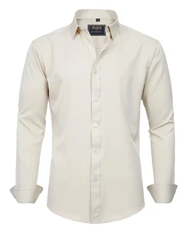 J.VER Herren Hemd Unifarben Stretch Langarm Regular Fit Businesshemd Beige J.VER Herren Hemd Unifarben Stretch Langarm Regular Fit Businesshemd Beige