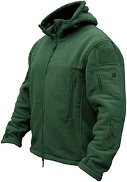 Herren Fleecejacke Military Outdoor Winddichte Jacke mit Kapuze, Gr. M, Waldgrün