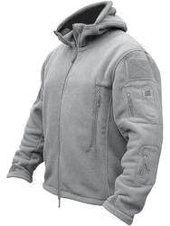 TACVASEN Herren Fleecejacke Military Outdoor Winddichte Jacke mit Kapuze Hellgrau