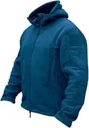 Herren Fleecejacke Military Outdoor Winddichte Jacke mit Kapuze, Gr. M, Blau Grün