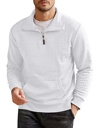Herren Kapuzen-Sweatshirt Langarm Mode Gym Athletic Hoodies Solid Plaid Jacquard Pullover mit Tasche, Typ 3-weiß, Large