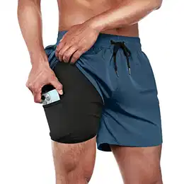 Badehose Herren Kurz Herren Badehose 2 in 1 Badeshorts Herren mit Kompressionsliner Board Shorts Schnelltrocknend, Copenblau, Gr. XL