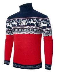 Weihnachtspullover Rollkragenpullover Herren Winter Pullover Männer Herren Rollkragen Langarmshirt Weihnachten Sweater Rot Blau M