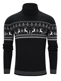 Weihnachtspullover Rollkragenpullover Herren Winter Pullover Männer Herren Rollkragen Langarmshirt Weihnachten Sweater Schwarz M