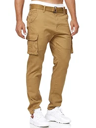 Herren Mathen Cargohose aus 98% Baumwolle inkl. Gürtel Cargo Hose für Männer Amber S