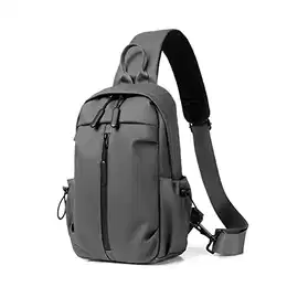 Herren Brusttasche Wasserdicht Crossbody Tasche USB Interface Grau Schwarz Umhängetasche