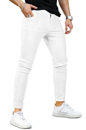 Weiße Jeans Herren Super Skinny Stretch Slim Fit Denim Hose Herrenjeans Weiß 32W/30L