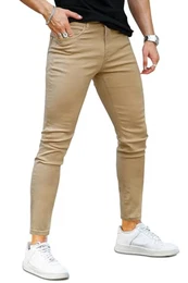 Skinny Jeans Herren Slim Fit Super Stretch Tapered Denim Hose Stilvolle Herrenjeans Khaki 32W/32L
