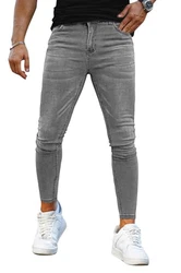 GINGTTO Herren Slim Fit Stretch Jeanshose Designer Denim Hose Jeans (32) Grau