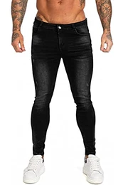 Skinny Jeans Herren Super Stretch Zerissene Slim Fit Destroyed Jeanshose Männer Ripped Denim Schwarz 32