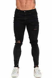 Herren Ripped Jeans Schwarze Skinny Stretch Jeanshose Destroyed Männer Black 32