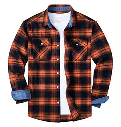 Holzfäller Jacke Herren Leichte Sommerjacke Baumwolle Karojacke Männer Karierte Hemd Jacke Regular Fit Orange M