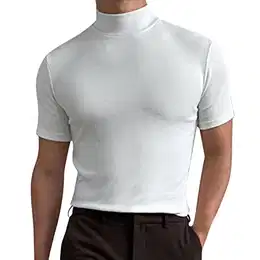 Sommer Tshirts Herren Männlich Sommer Solide T-Shirt Bluse Stehkragen Rollkragen Kurzarm Tops T-Shirt Freizeithemden Herren Kurzarm