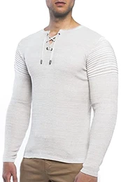 Herren Feinstrick-Pullover für Winter und Übergang ● Herren Longsleeve mit gerippten Ärmeln ● Herren Langarmshirt Rundhals-Pullover für Herren 7777 beige M