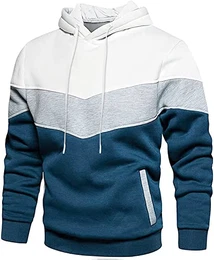 Hoodie Damen Herren Kapuzenpullover Patchwork Unisex Pullover mit Kapuze Casual Sweatshirt Sport Classic Farbabstimmung Hoody mit Tasche, Blau Weiß,M