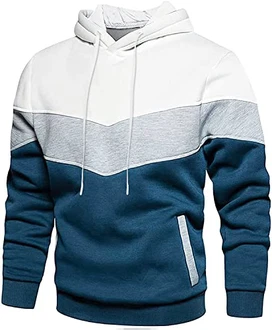 Loveternal Hoodie Kapuzenpullover Patchwork Unisex Classic Farbabstimmung Hoody mit Tasche Blau/Weiß