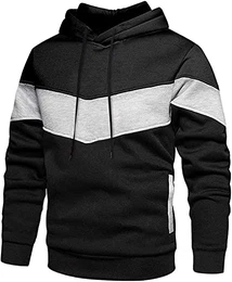 Hoodie Damen Herren Kapuzenpullover Patchwork Unisex Pullover mit Kapuze Casual Sweatshirt Sport Classic Farbabstimmung Hoody mit Tasche, Schwarz,M